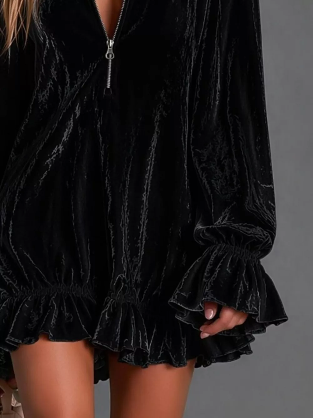Full Size Zip-Front Ruffle Hem Mini Dress Plus Size, image 4