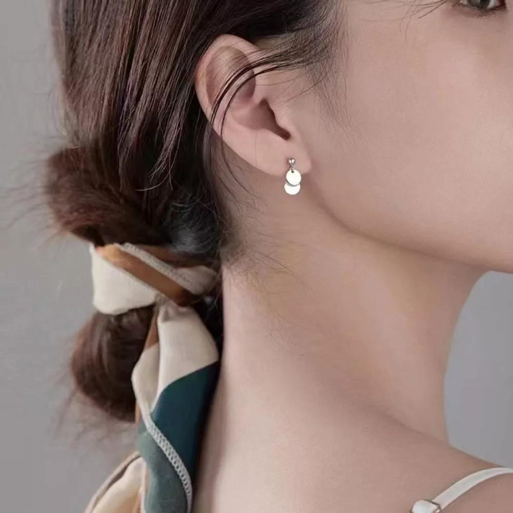 925 Sterling Silver Round Piece Drop Earrings, image 3