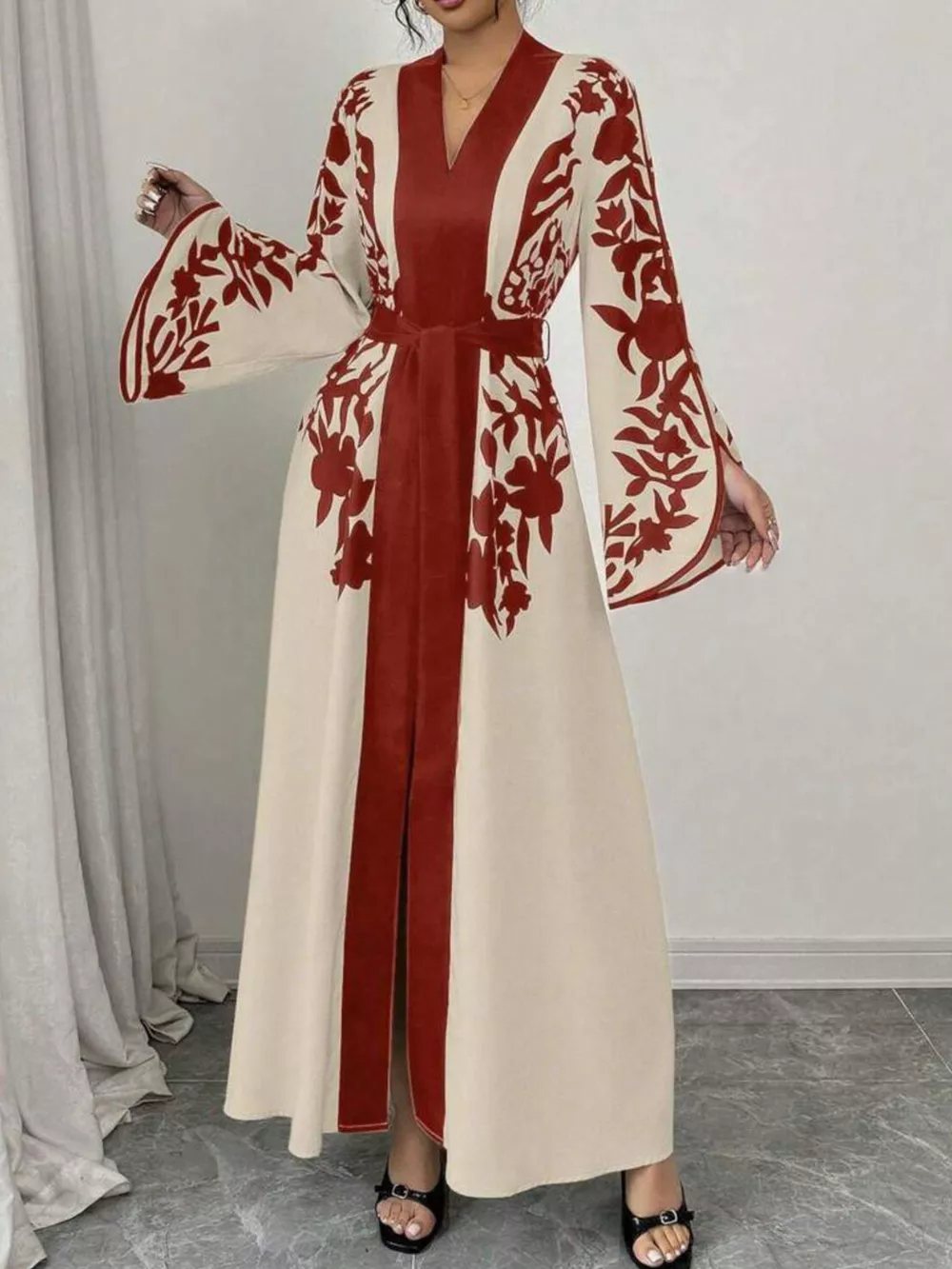 Printed Tie Waist Maxi Dress, image 12