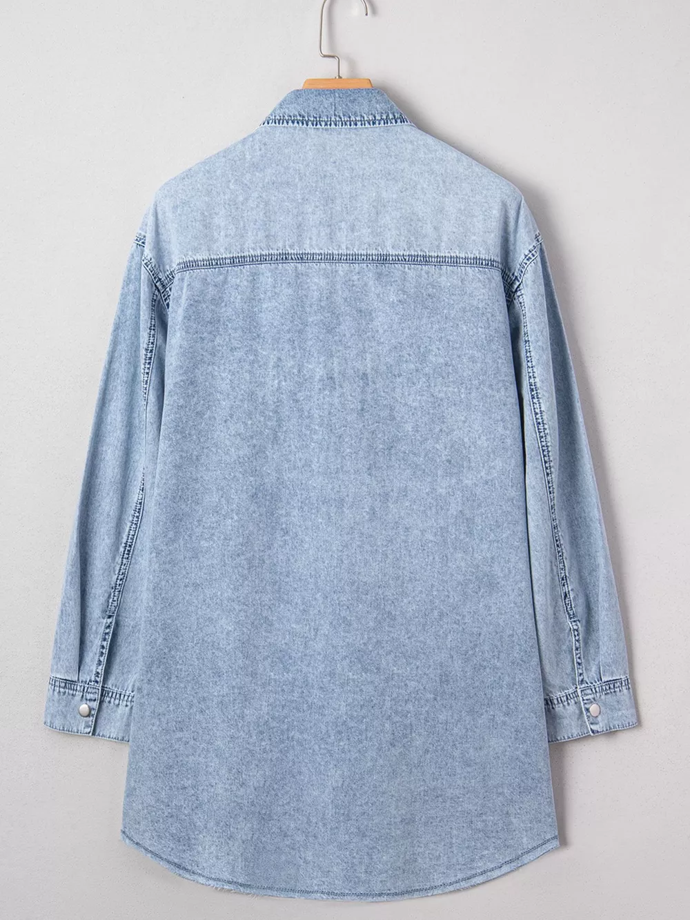 Chest Pocket Raw Hem Denim Loose Shirt Dress, image 6