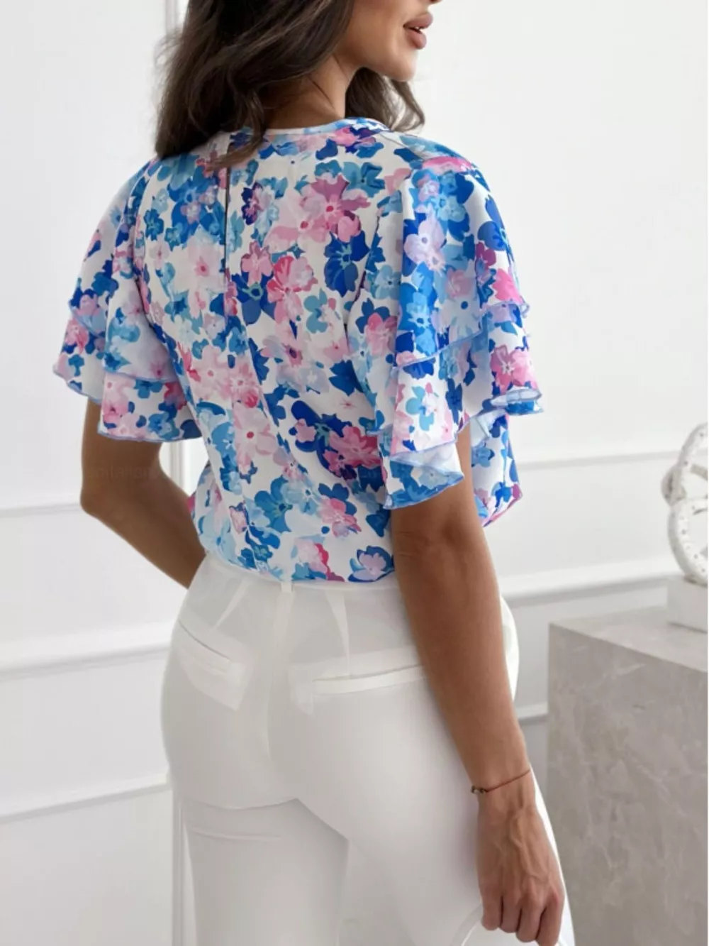 Floral Print Ruffle Sleeve Blouse, image 5