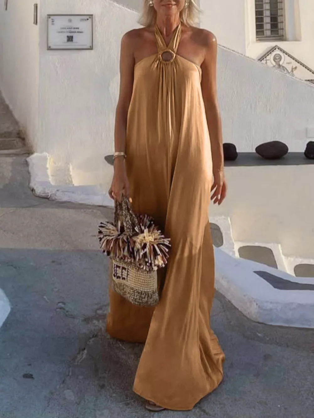 Halter Neck Maxi Dress with O-Ring Detail, image 4
