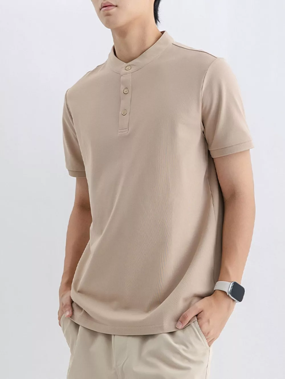 Men's Plus Size Button Detail Short Sleeve Top, image 2