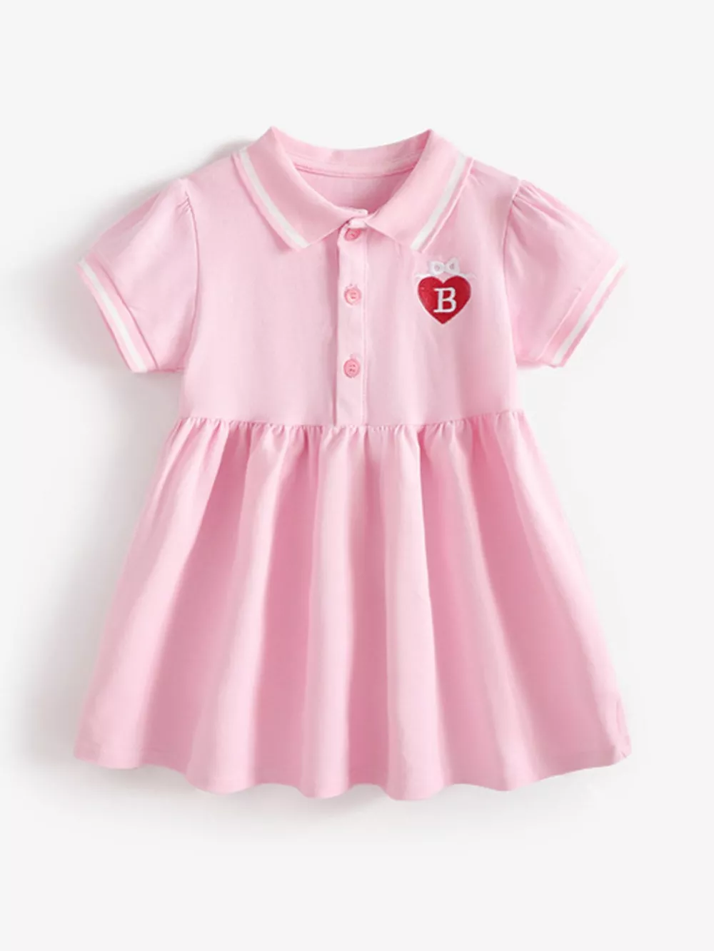 Children's Polo Collar Embroidered Heart Dress, image 2