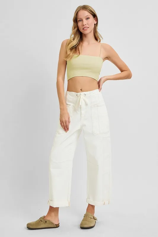 Full Size High Rise Crop Wide Barrel Cargo Pocket Jeans Plus Size, image 4