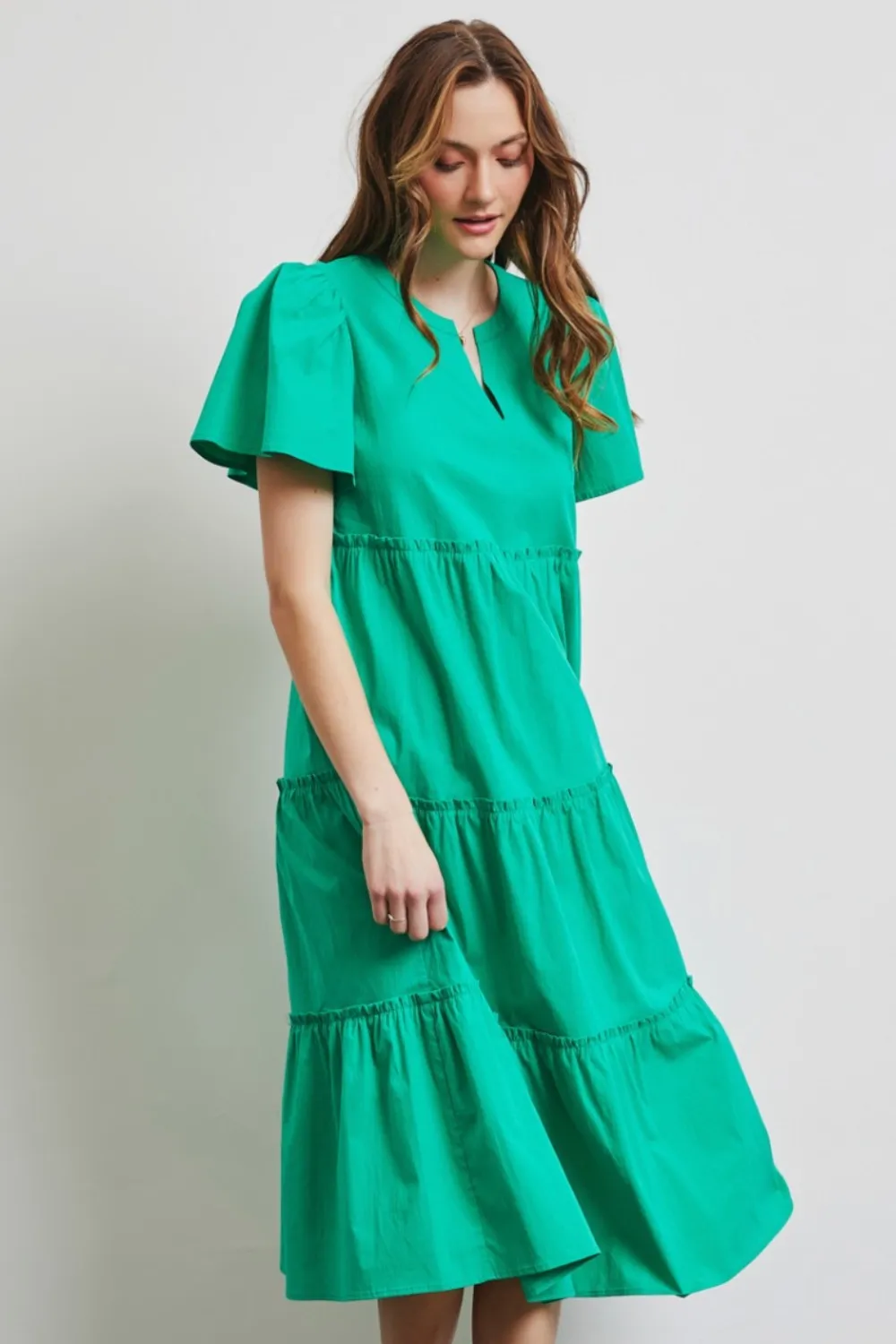 Full Size Cotton Poplin Ruffled Tiered Midi Dress, image 6