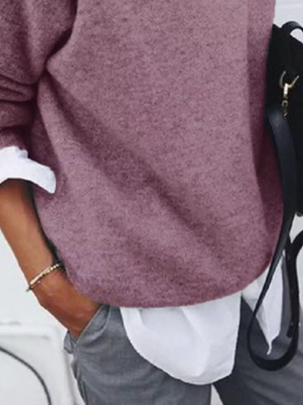 Full Size Round Neck Long Sleeve Sweater Plus Size, image 10