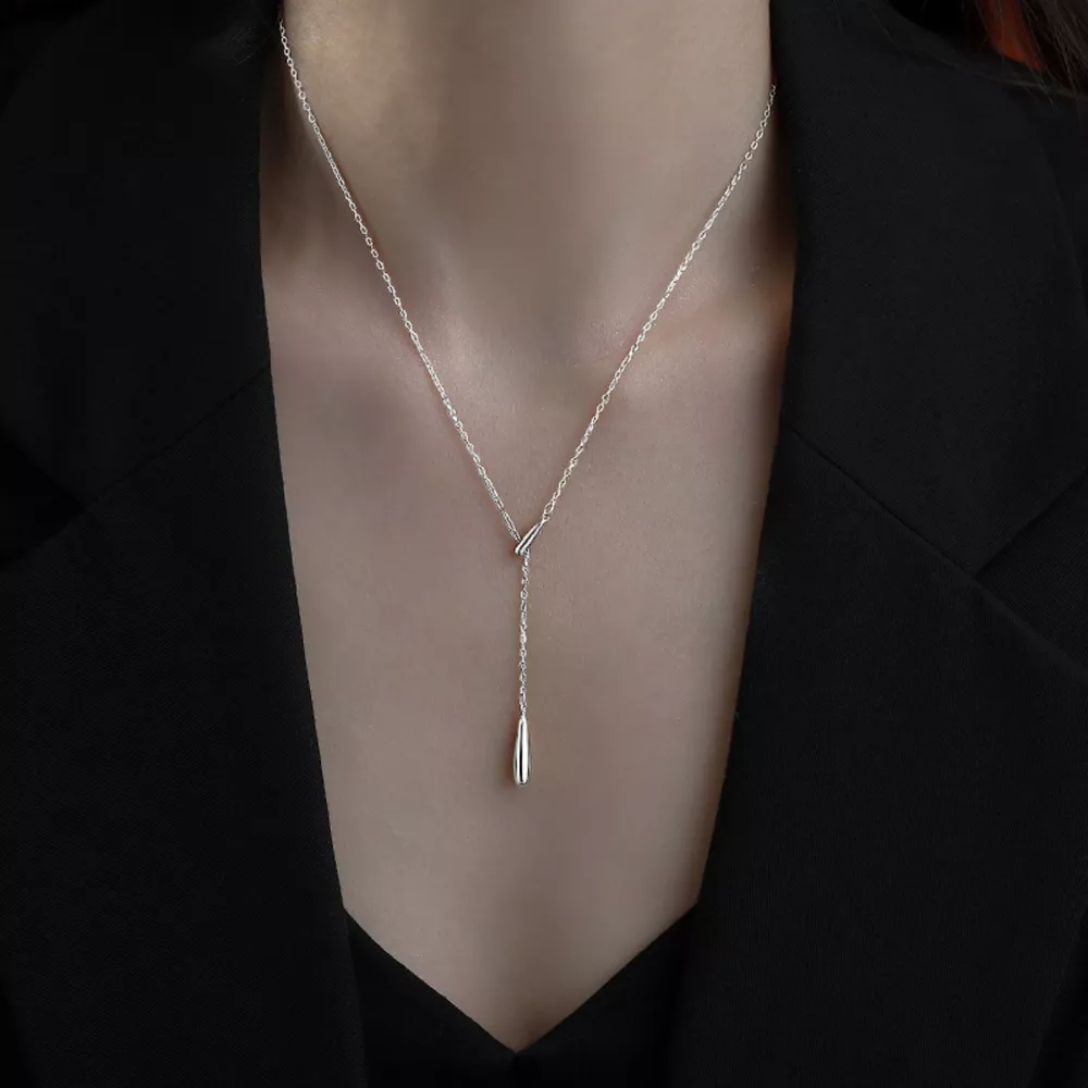 925 Sterling Silver Y-Shaped Pendant Necklace, image 5