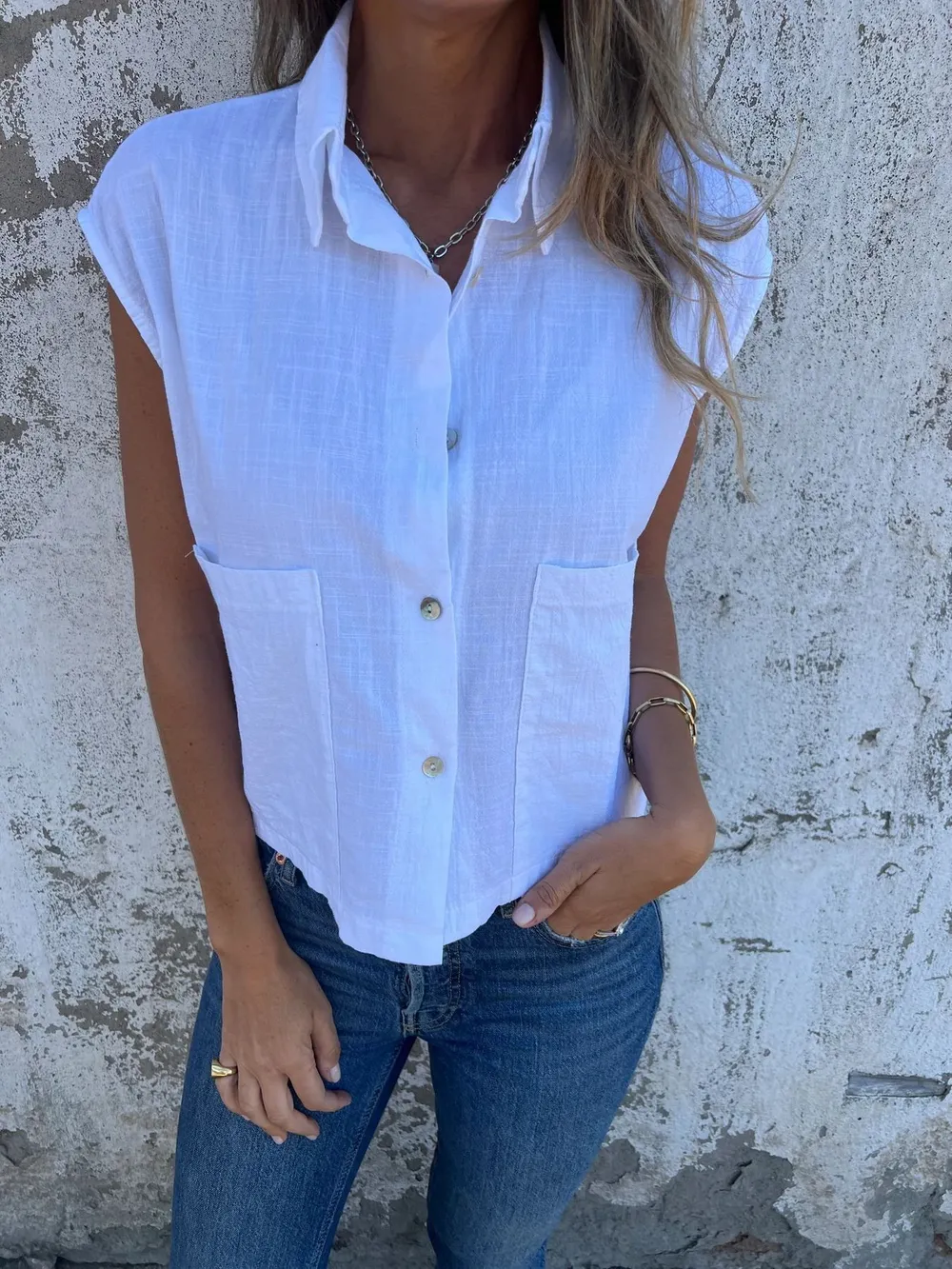 Full Size Textured Button-Front Sleeveless Shirt Plus Size, image 18