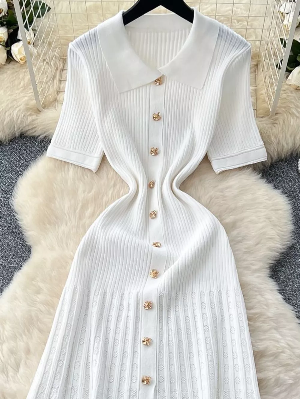 Button Front Short Sleeve Knit Dress, image 17