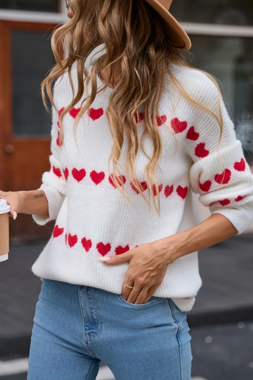 Heart Round Neck Long Sleeve Sweater, image 4