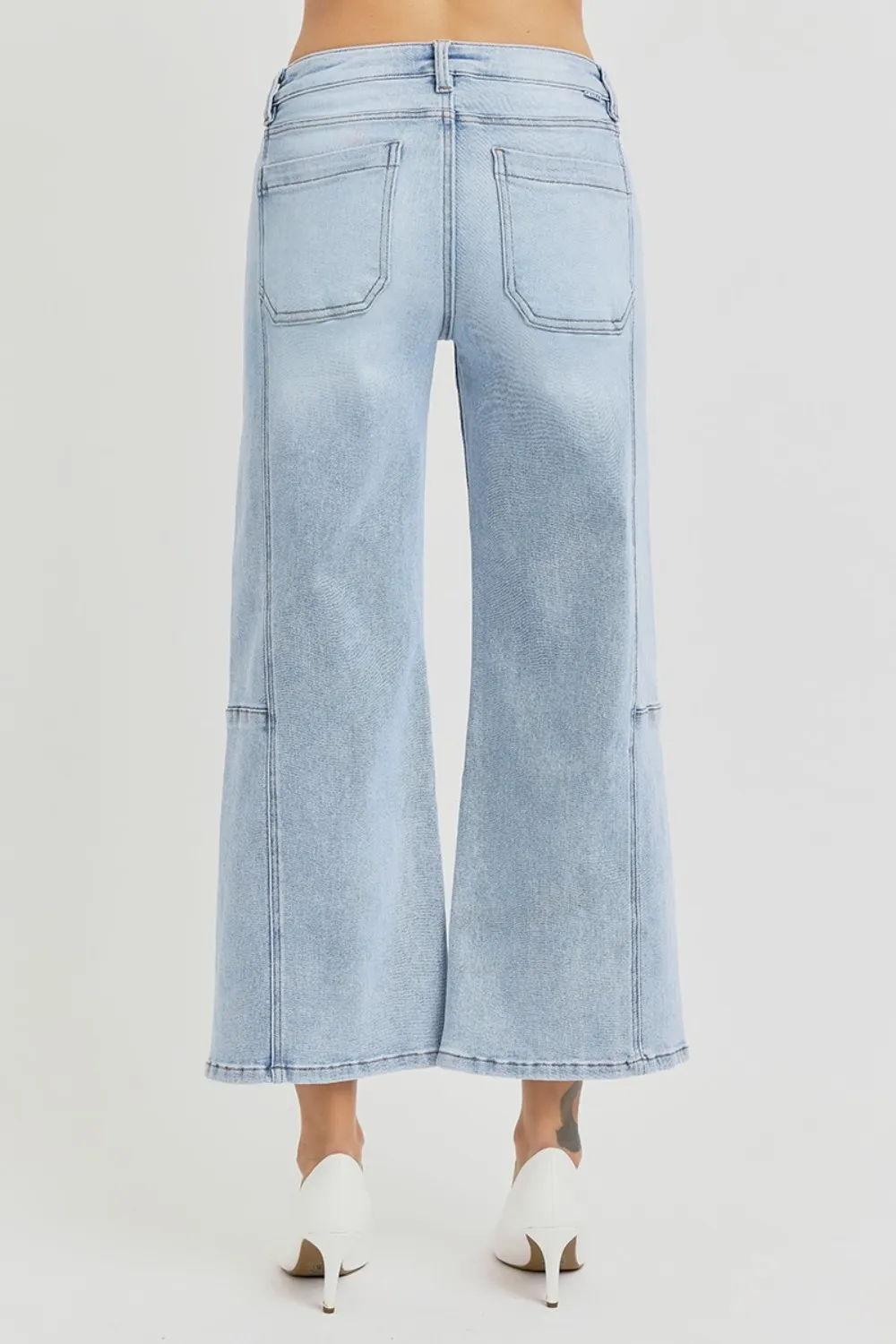 Full Size High Rise Seamed Detail Wide Leg Crop Jeans, image 2