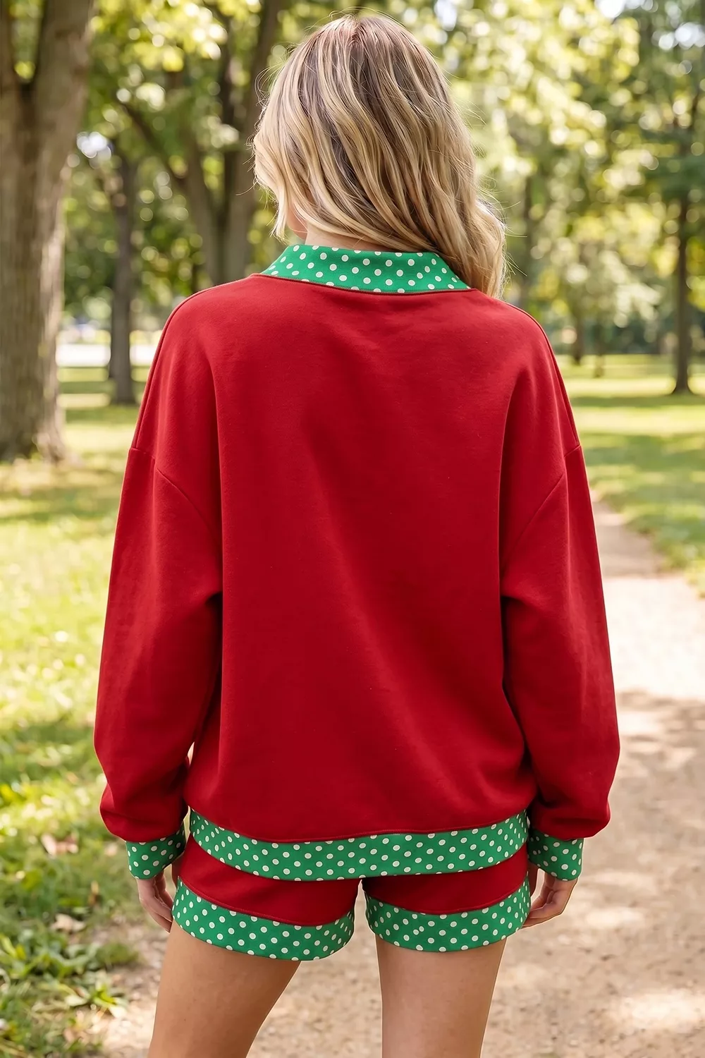 Polka Dot Trim Sweatshirt and Shorts Set, image 4
