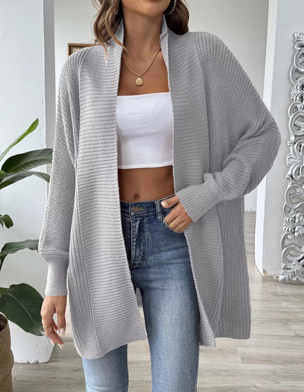 Open Front Ribbed Knit Cardigan, image 17