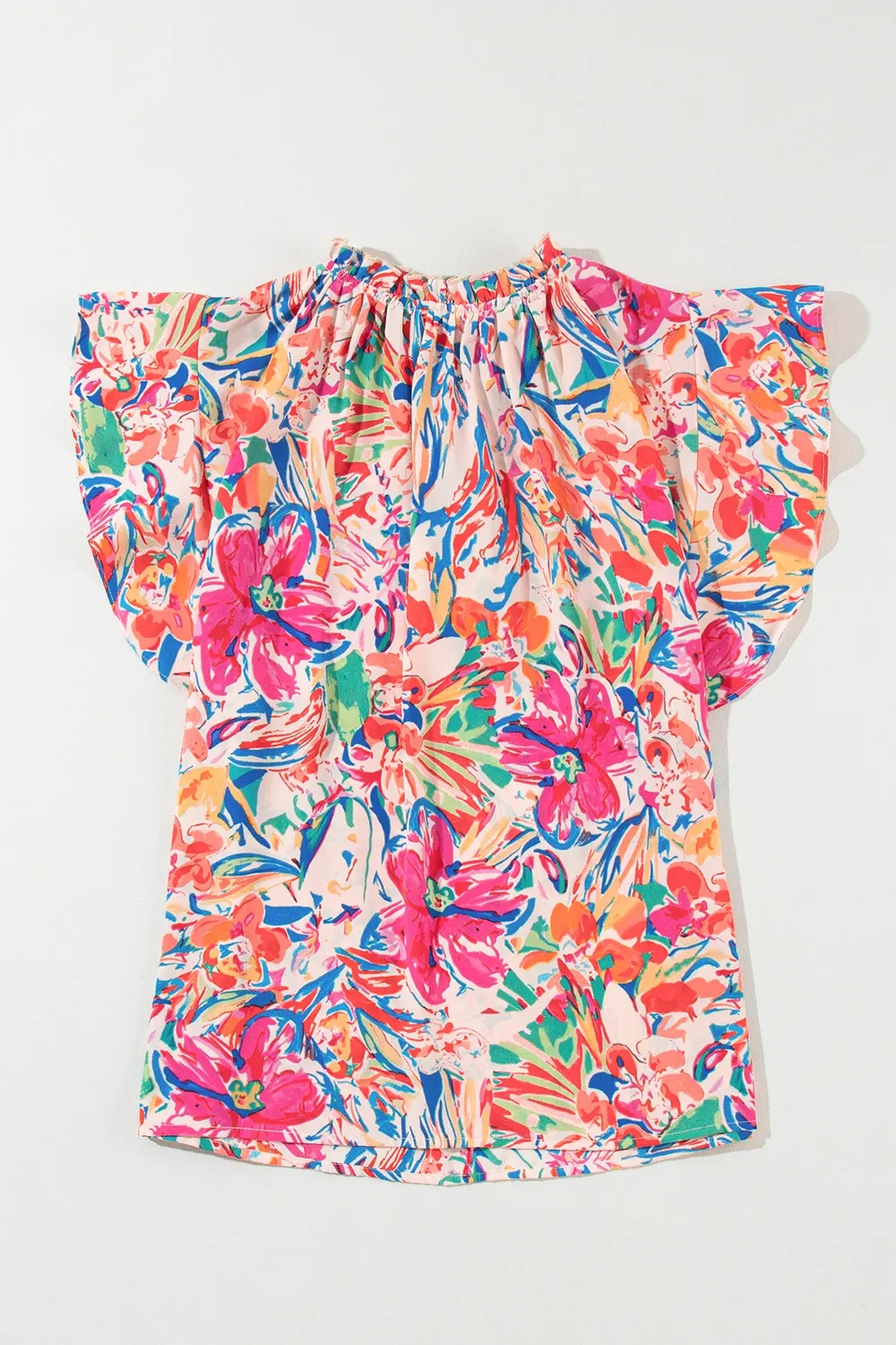 Ruffled Printed Tie Neck Cap Sleeve Blouse, image 3