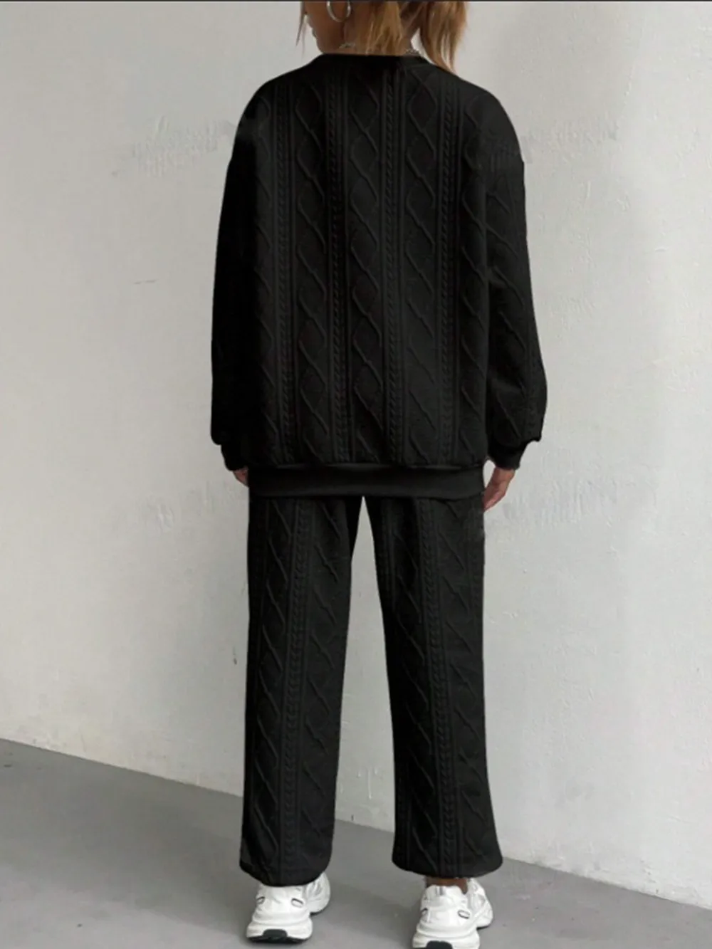 Texture Round Neck Top and Pants Set, image 8