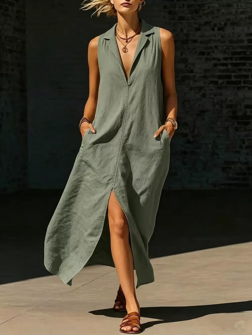 Sleeveless Maxi Dress with Side Pockets, image 7