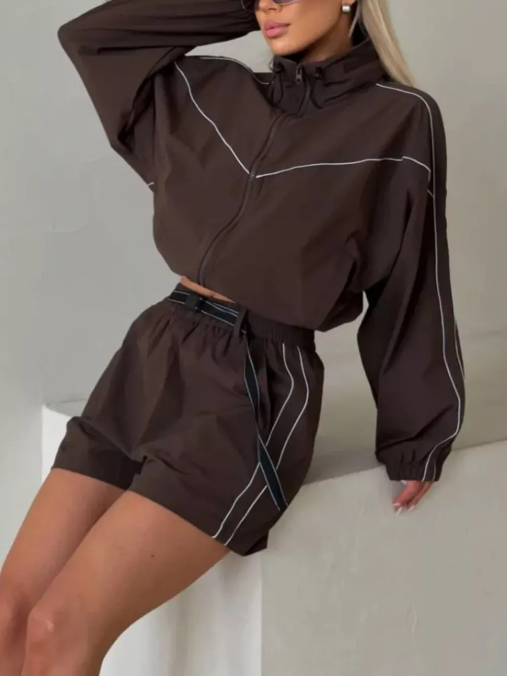 Drawstring Zip-Up Jacket and Shorts Set, image 5