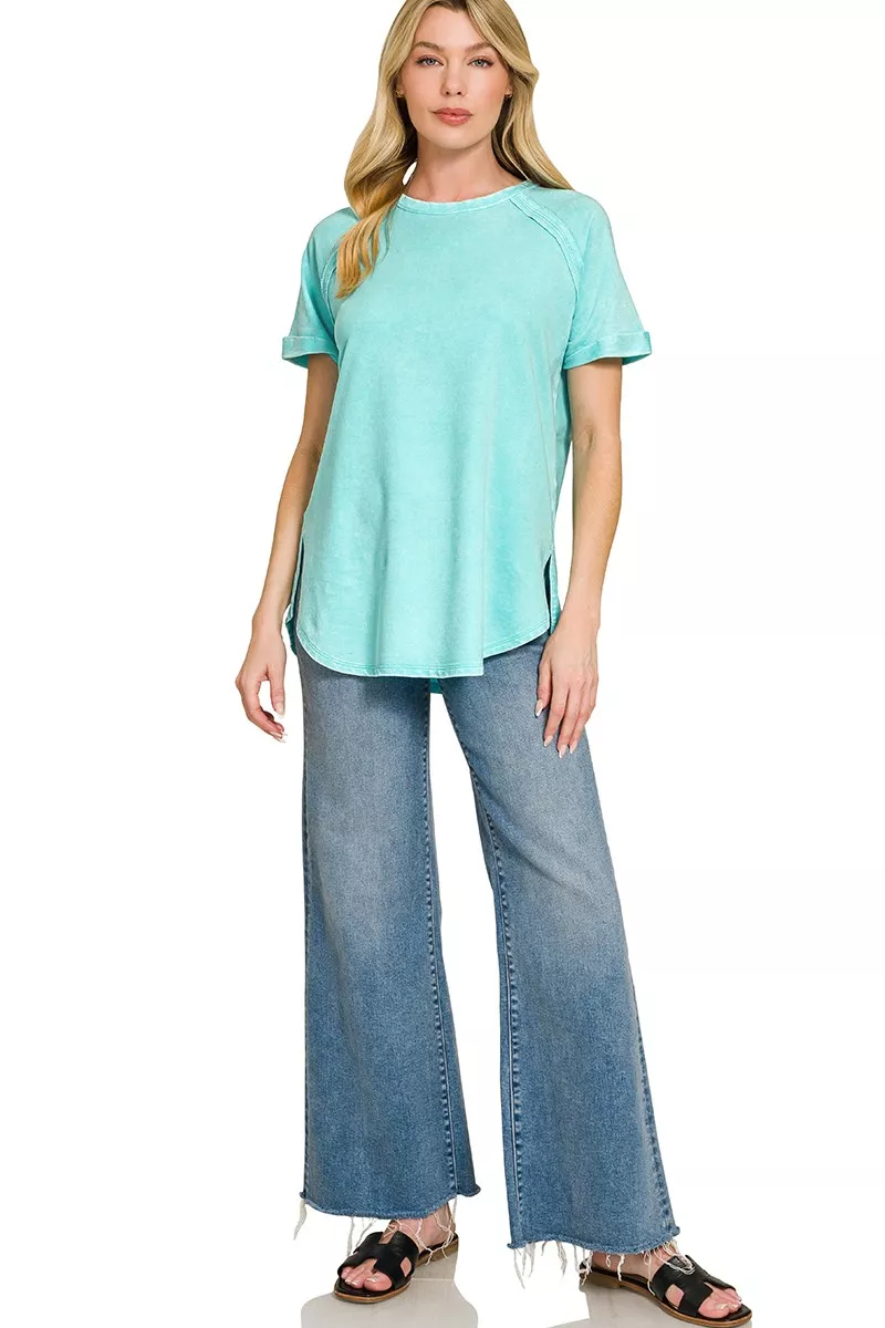 French Terry Washed Curved Hem Top, image 3