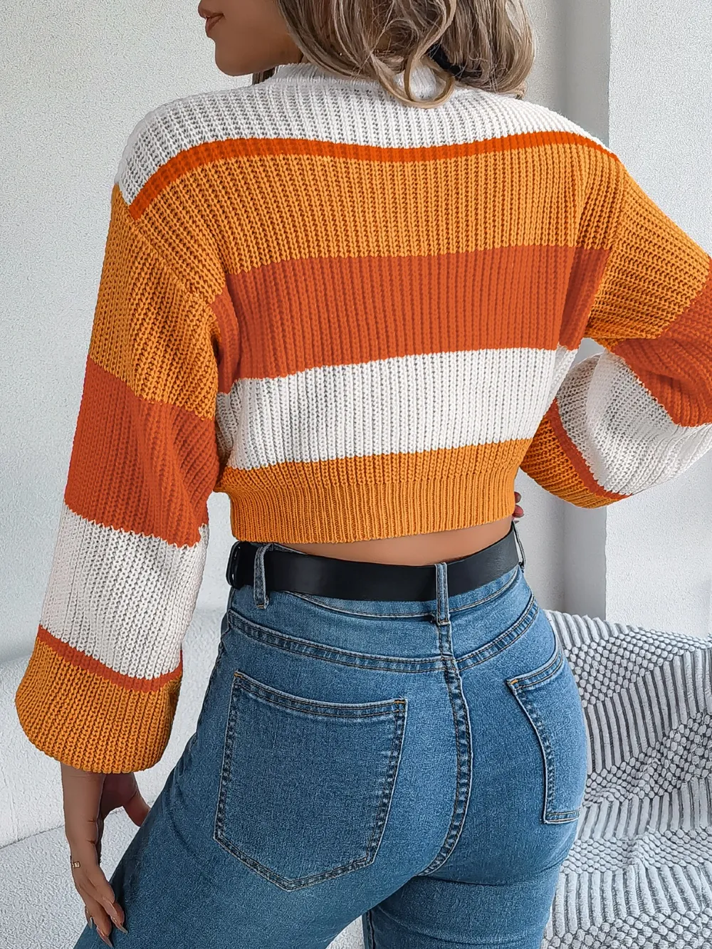 Color Block Round Neck Cropped Sweater, image 4