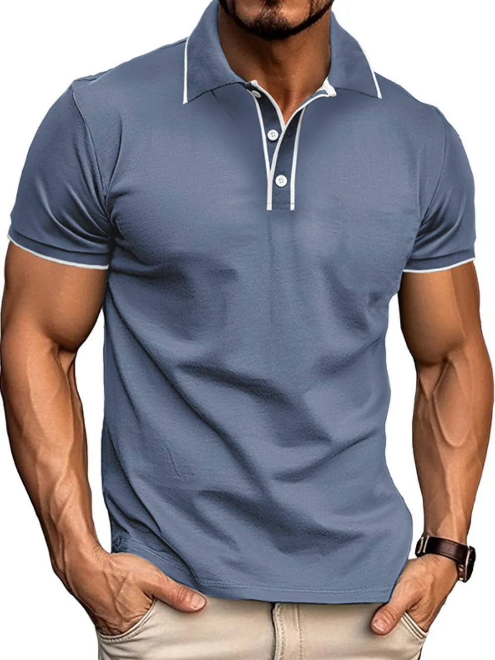 Men's Slim Fit Polo Shirt with Contrast Trim, image 10