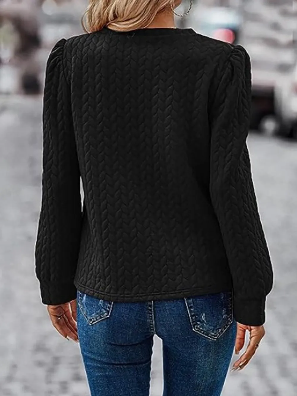 Textured Round Neck Long Sleeve Sweatshirt, image 9