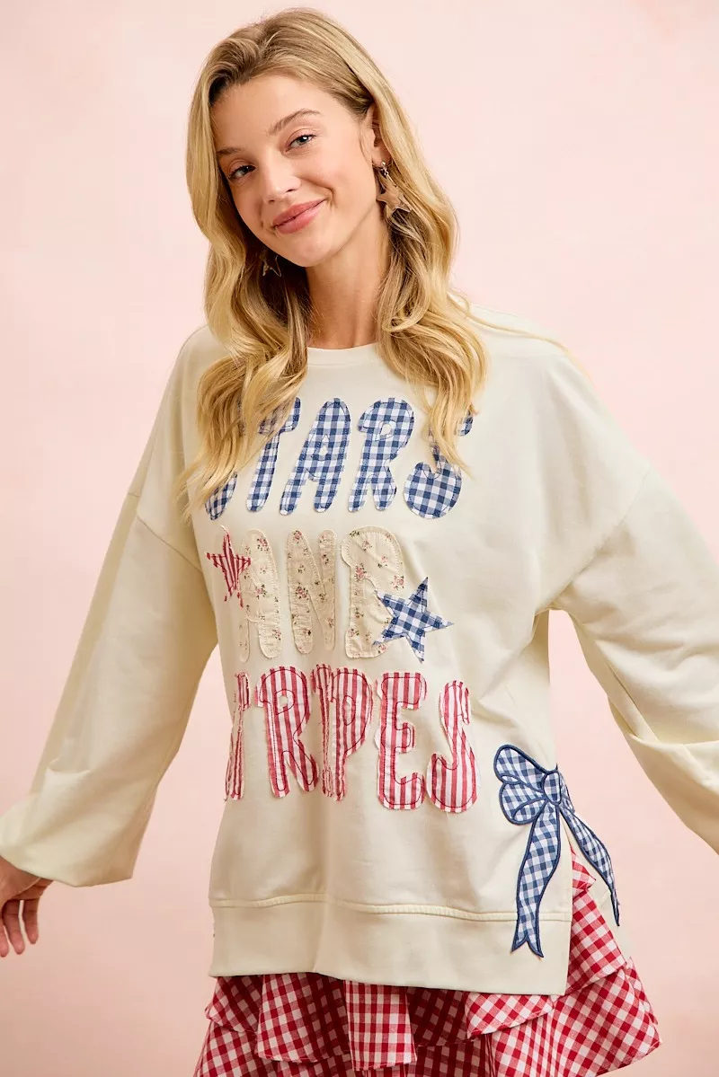 BiBi 4th Of July Stars And Stripes Patches Sweatshirt, image 8