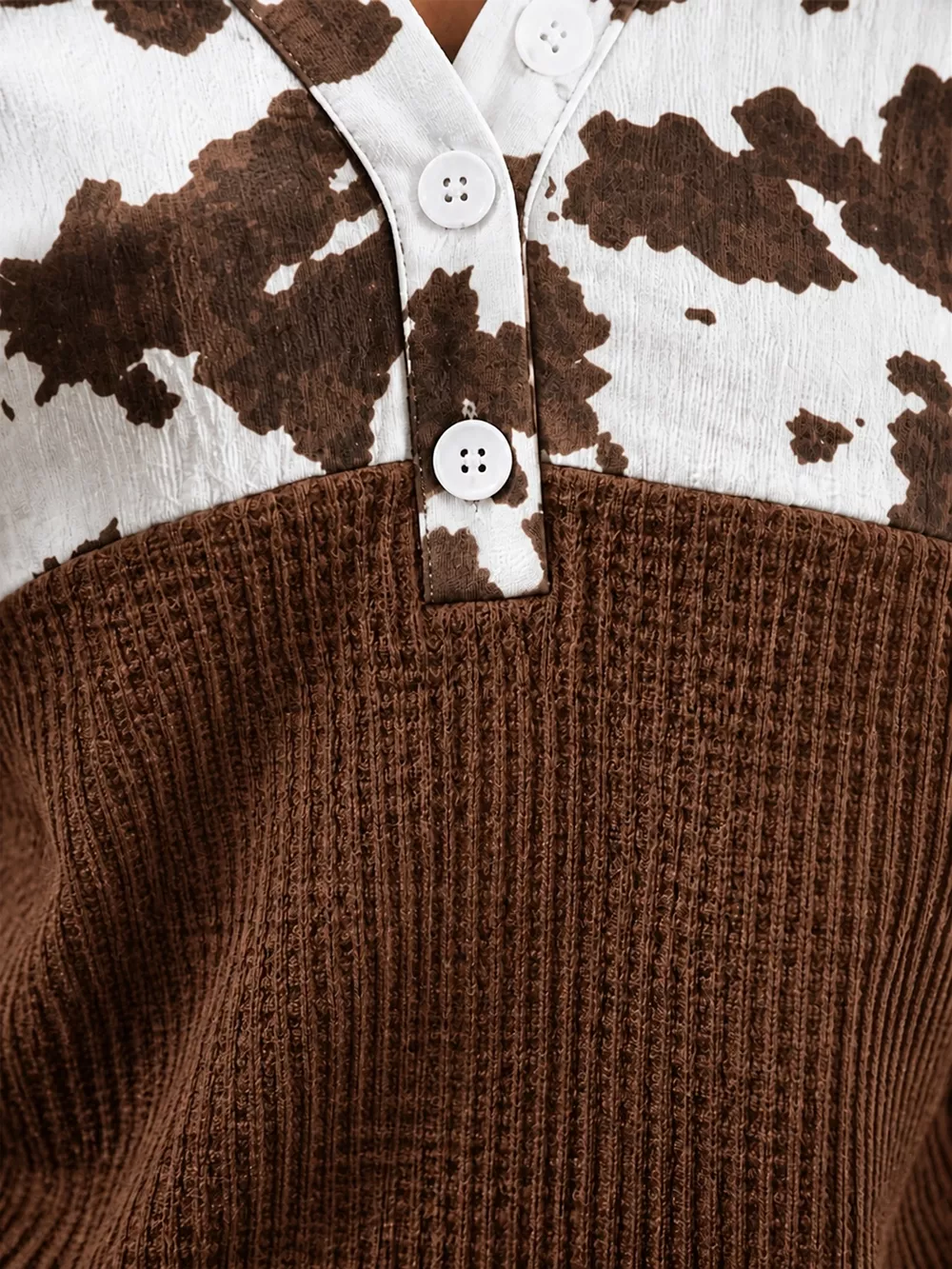 Cow Print Color Block Waffle Knit Blouse, image 12