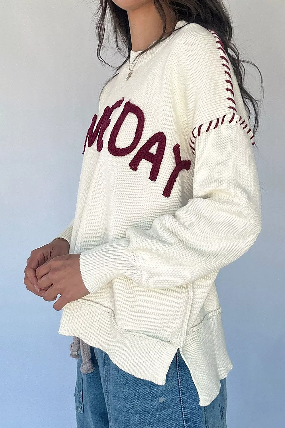 Drop Shoulder Game Day Letter Sweater, image 6