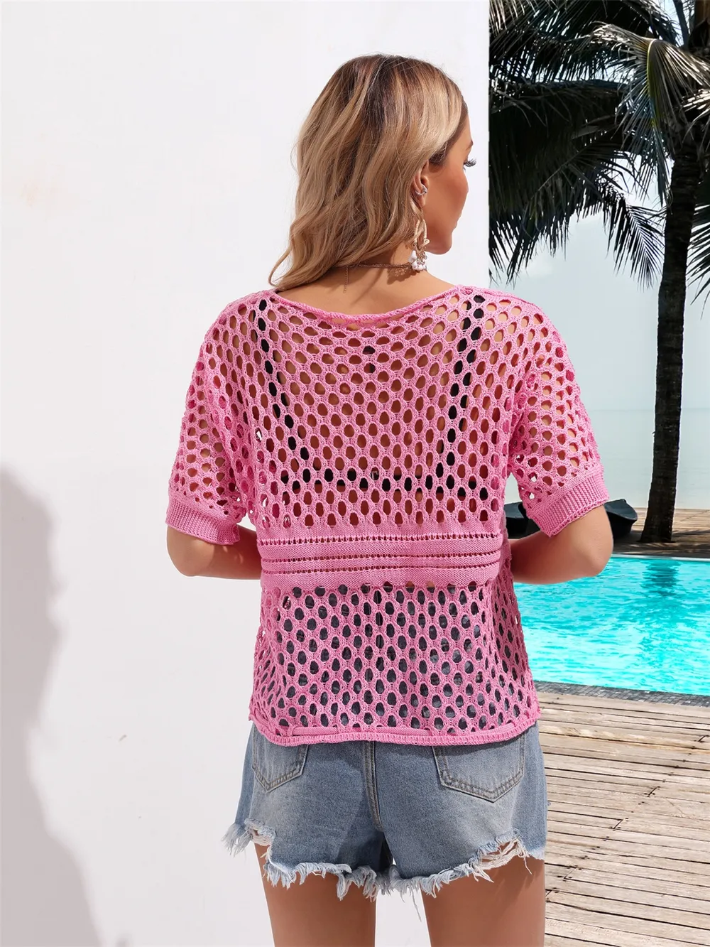 Cutout Round Neck Short Sleeve Cover Up, image 14