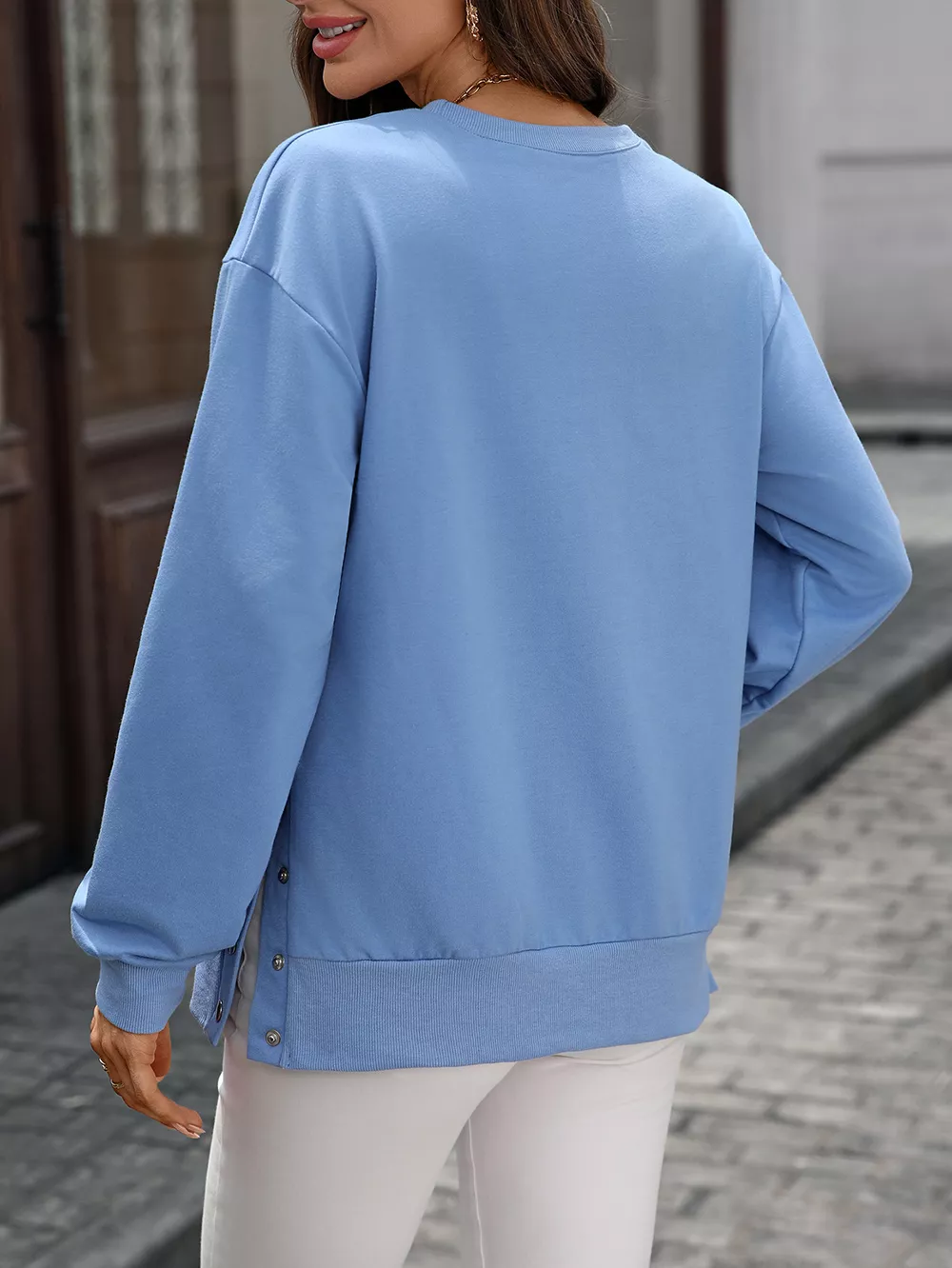 Side Snap Round Neck Sweatshirt, image 7