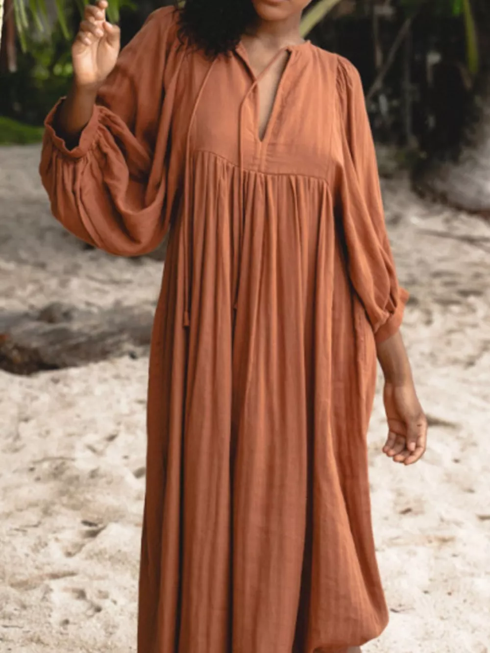 Tie Neck 3/4 Sleeve Midi Dress, image 14
