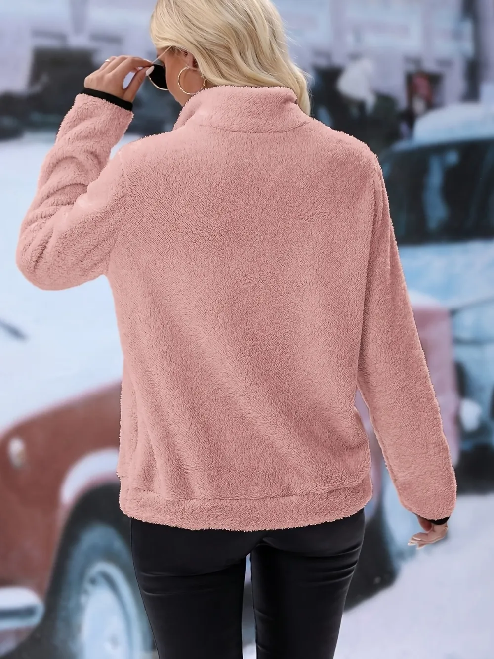 Half Zip Long Sleeve Furry Sweatshirt, image 21