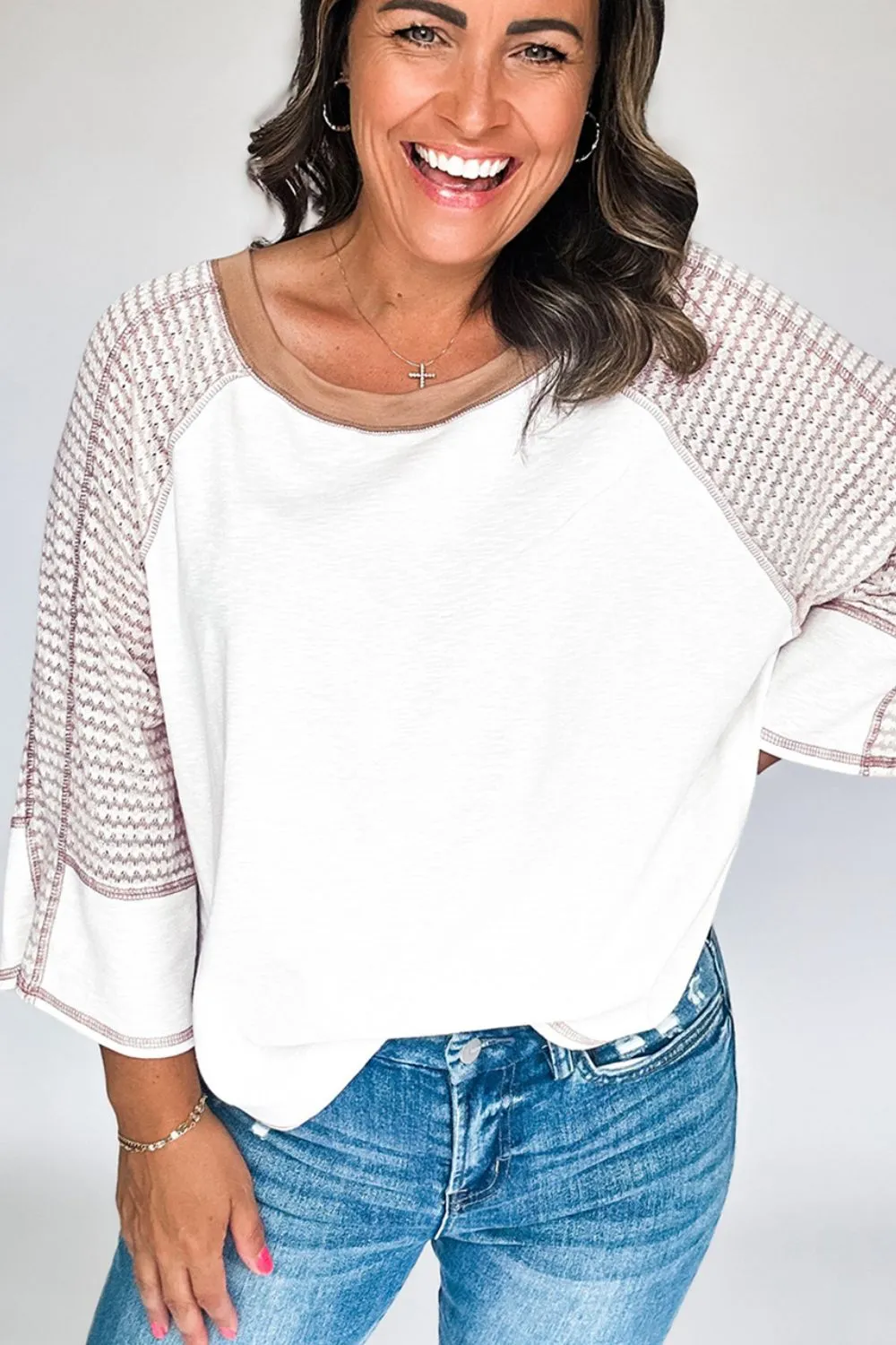 Striped Round Neck Raglan Sleeve Top, image 7