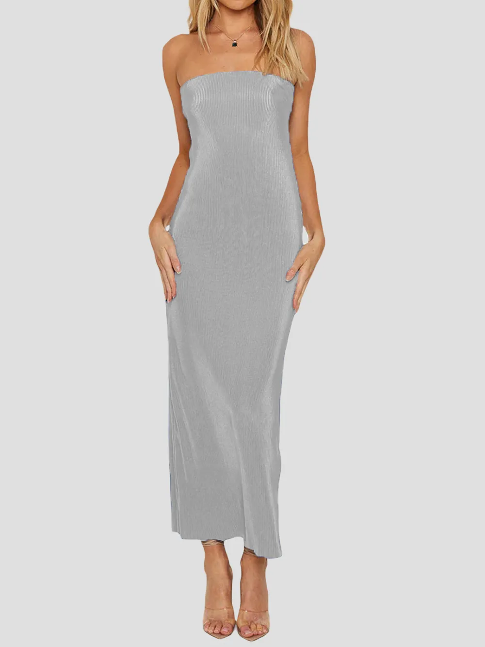 Lace-Up Back Tube Maxi Dress, image 26