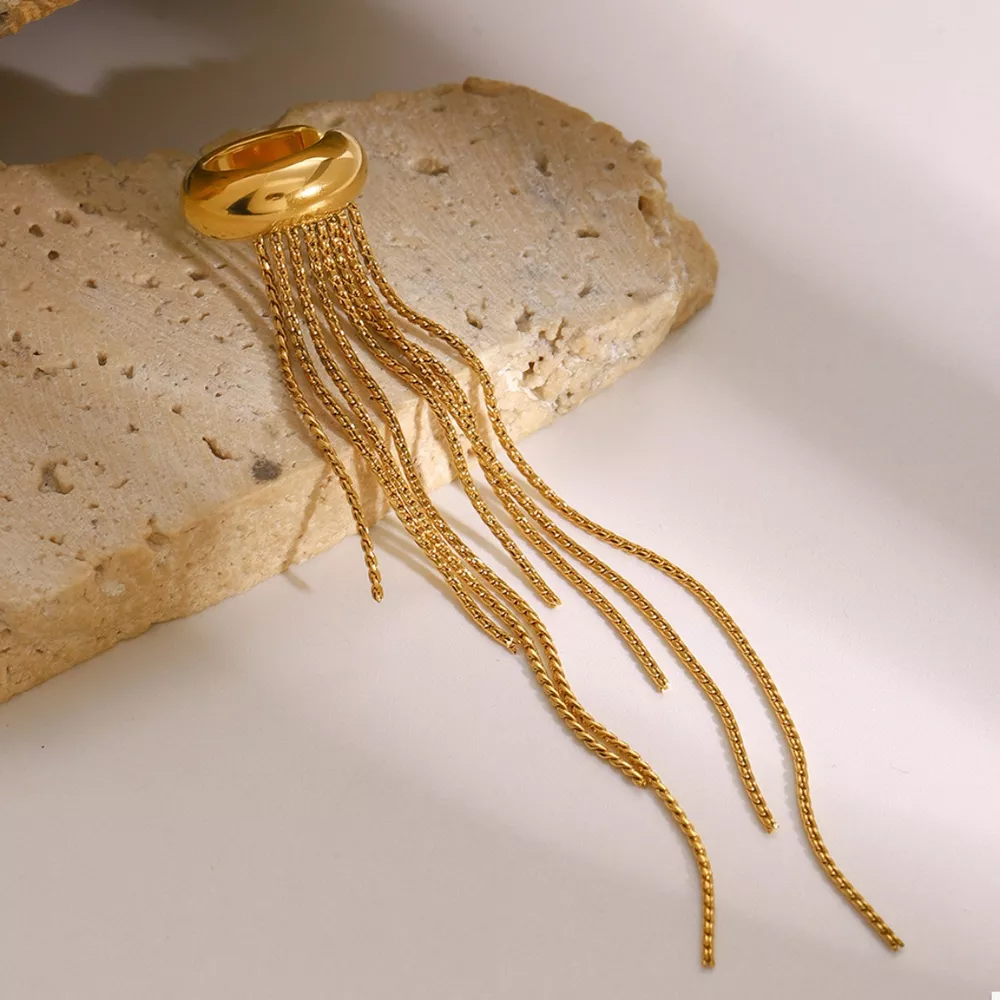 18K Gold-Plated Chain Fringe Earrings, image 4
