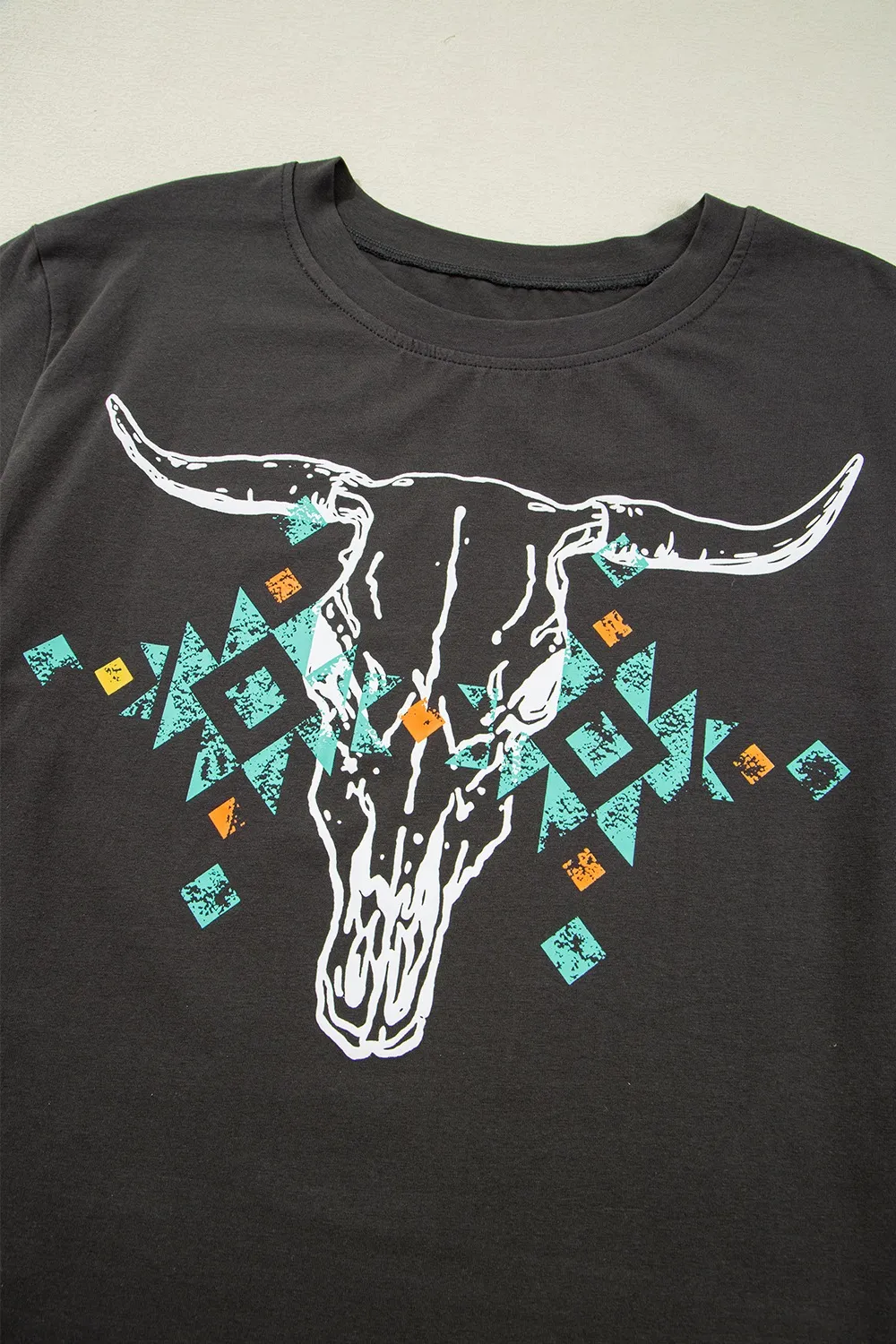 Bull Head Skull Round Neck Short Sleeve T Shirt, image 7