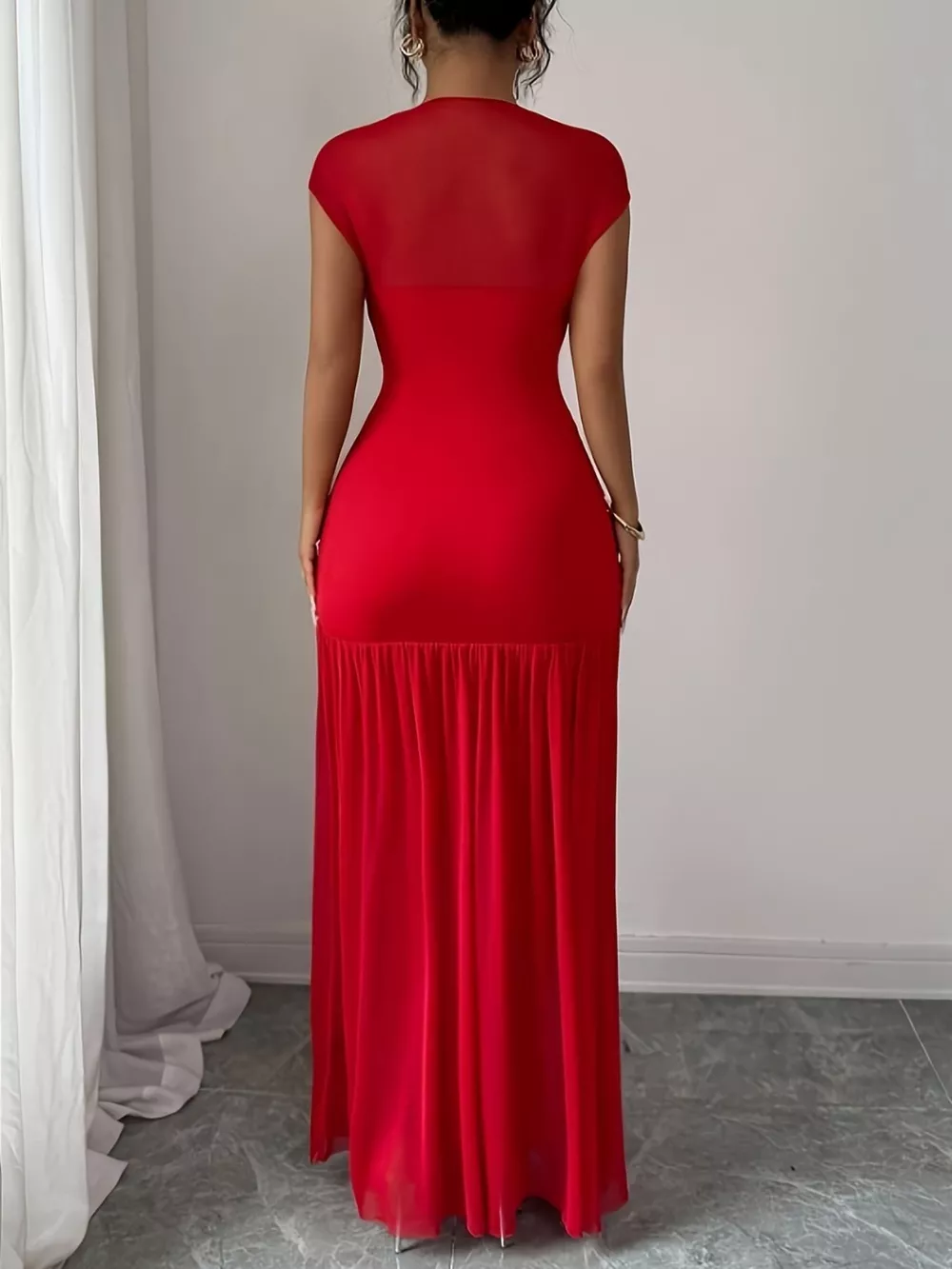 Ruched Cap Sleeve Maxi Dress, image 3