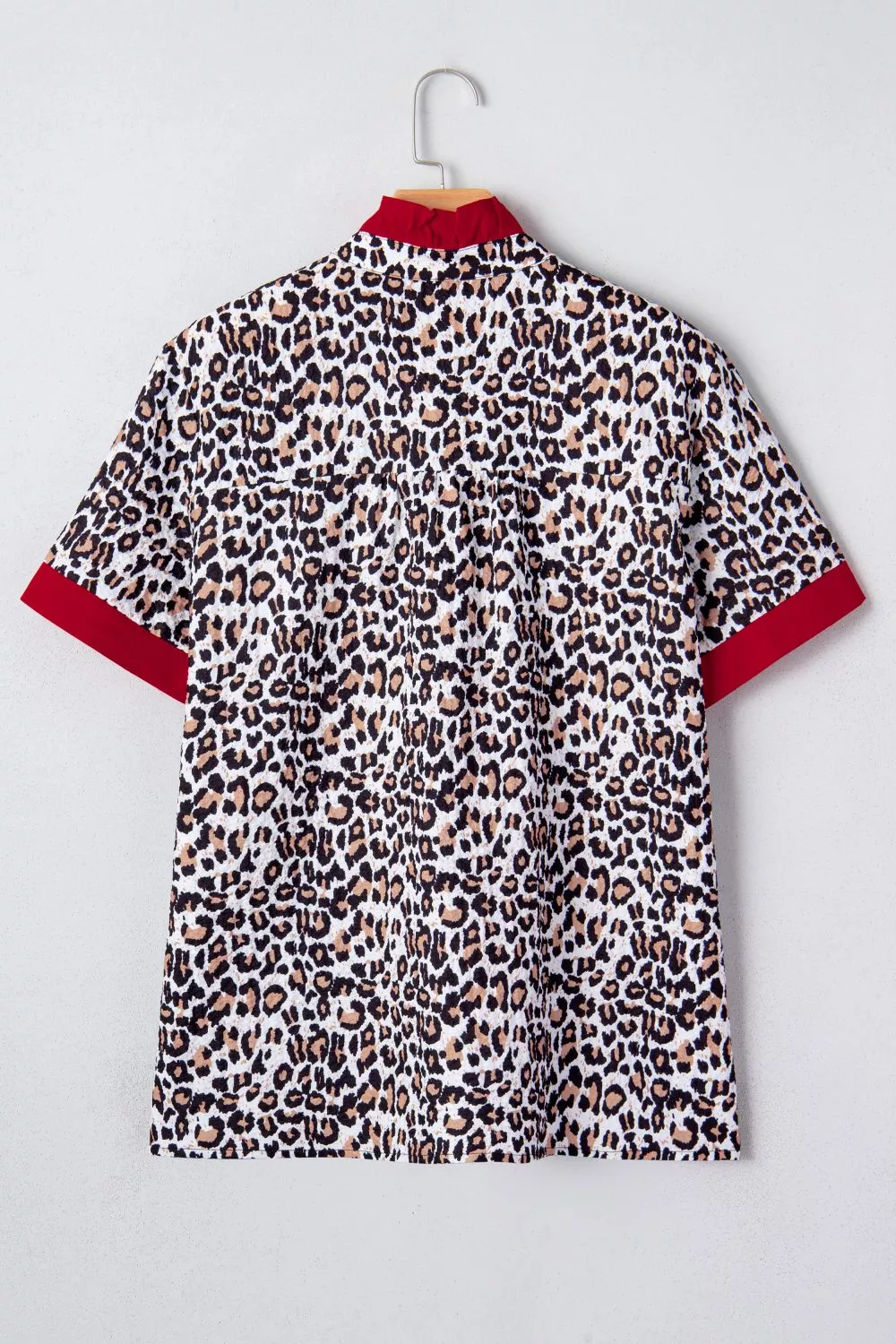 Contrast Frilled V Neck Trimmed Leopard Shirt, image 3