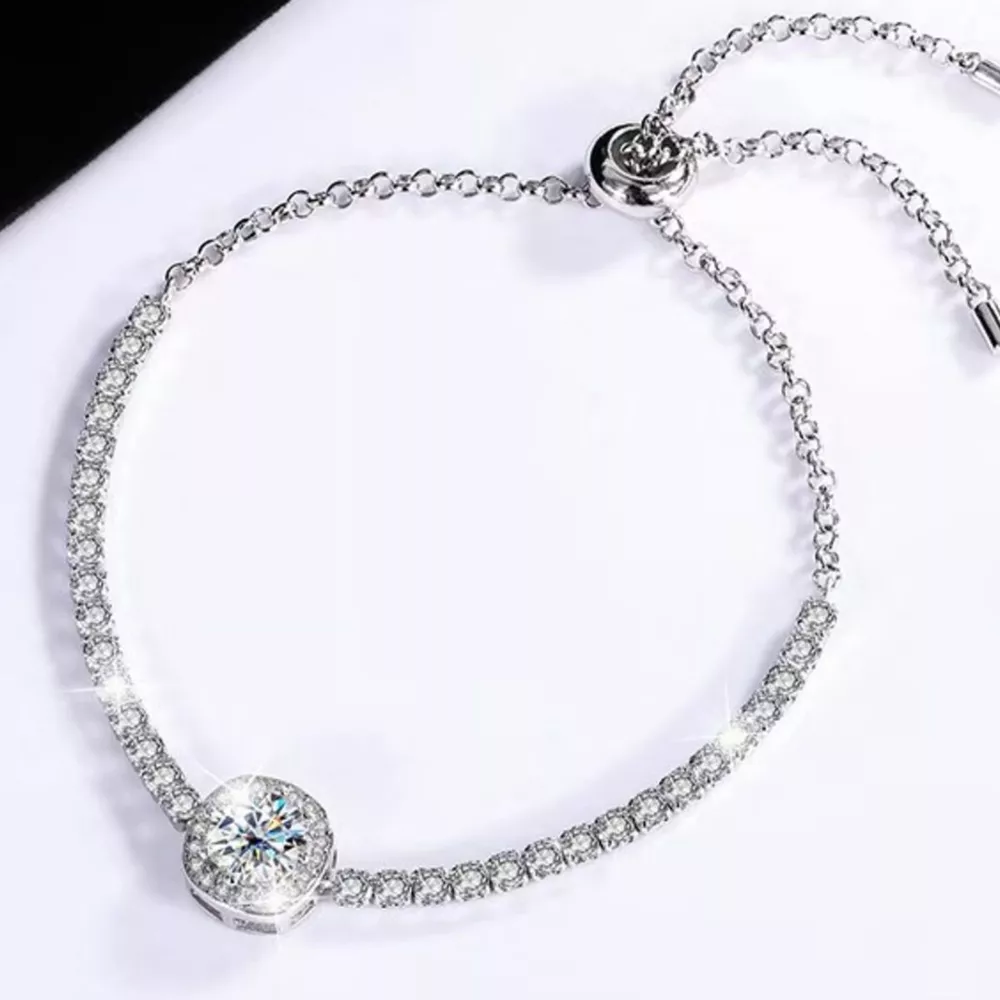 1 Carat Moissanite 925 Sterling Silver Chain Bracelet, image 2