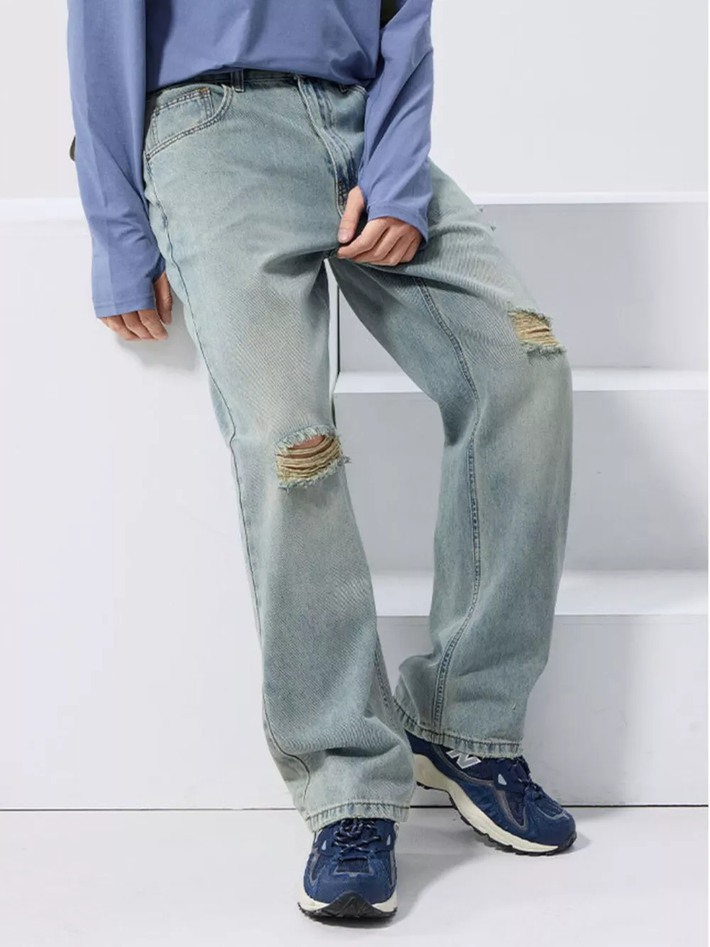 Men's Distressed Wide Leg Jeans, image 8