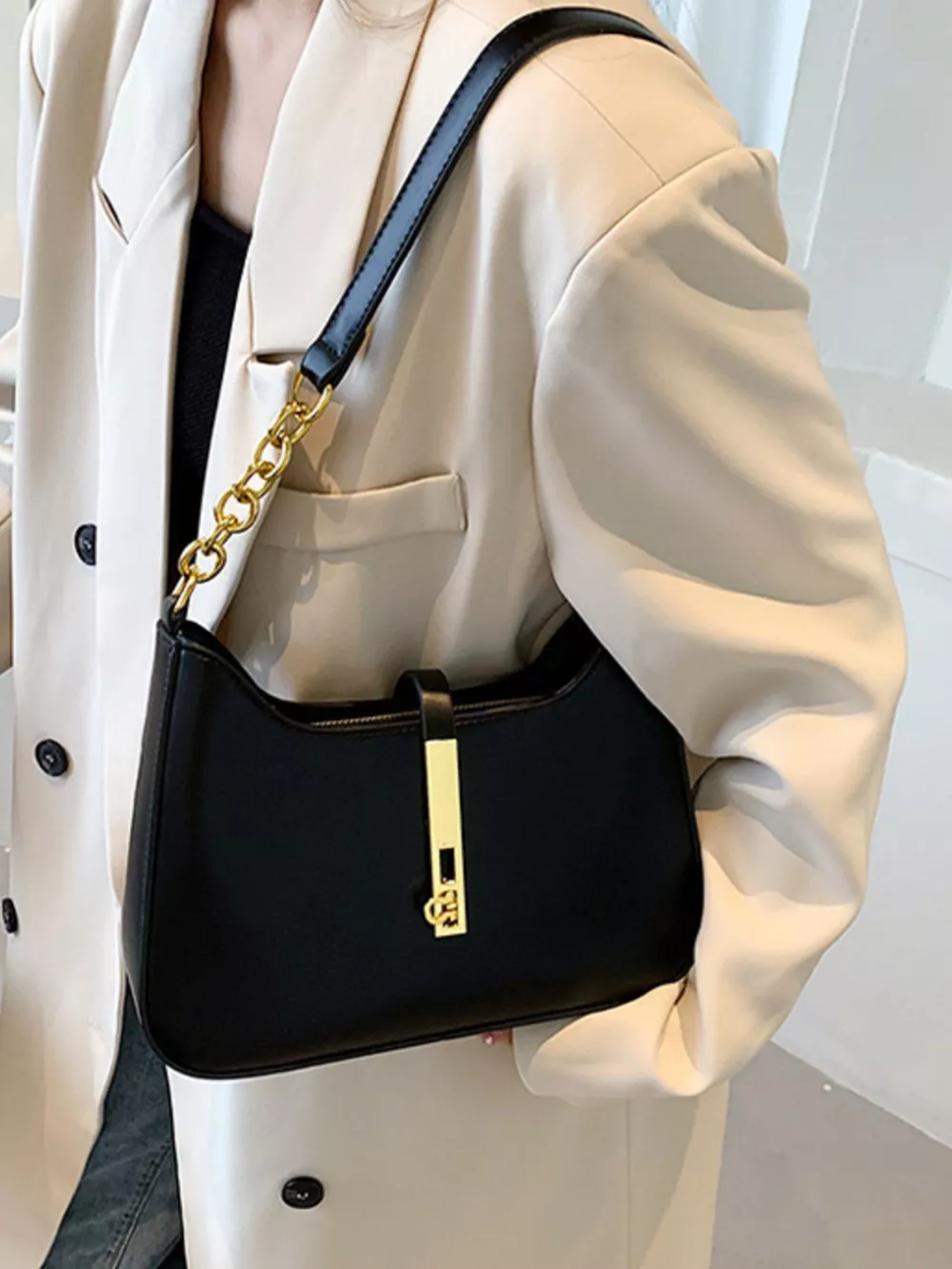 Golden Buckle Shoulder Bag, image 4
