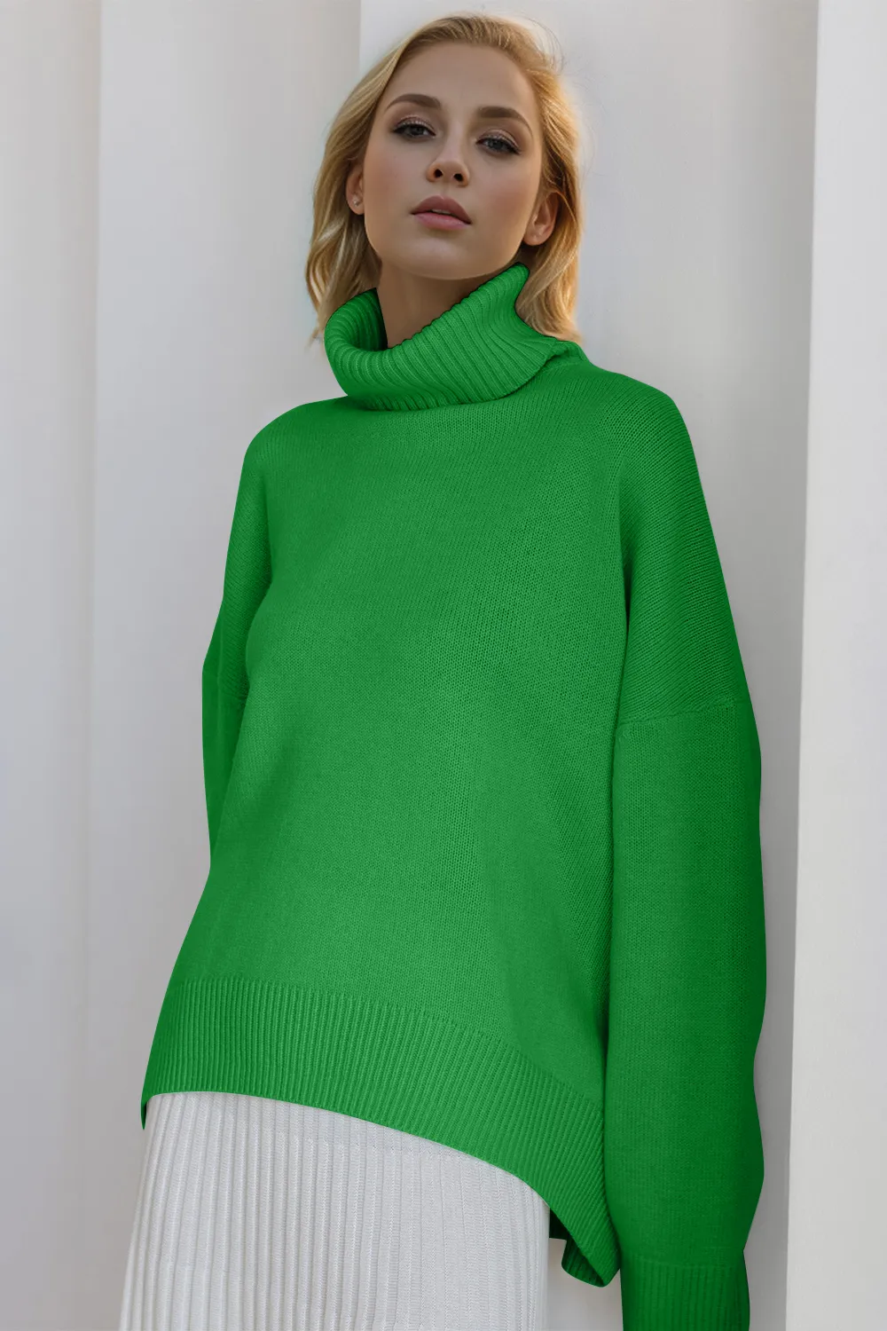 Turtleneck Dropped Shoulder Long Sleeve Sweater, image 34