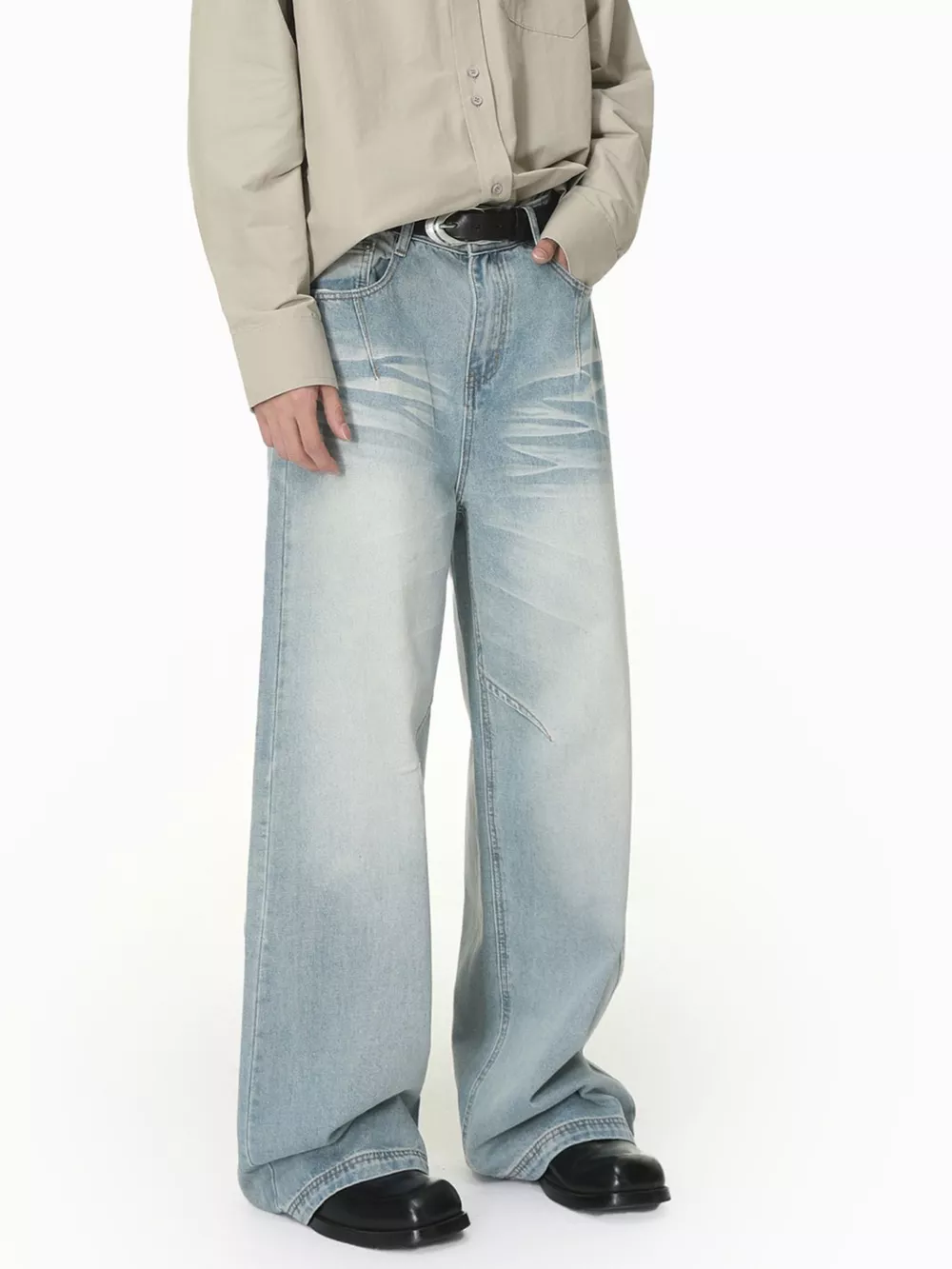 Men's Vintage Wash Wide Leg Jeans, image 4