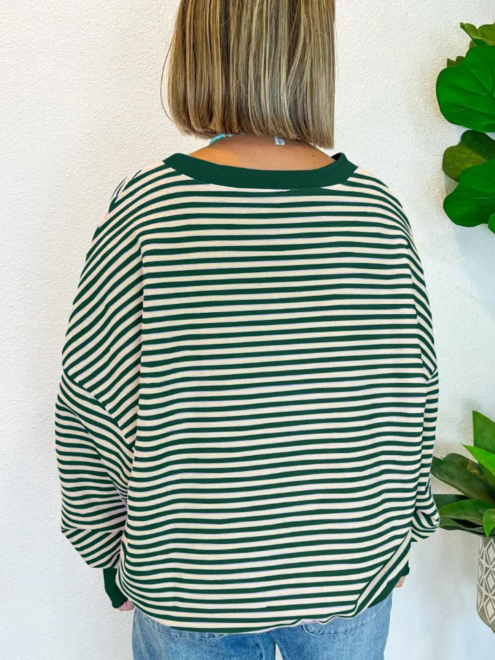 Striped Round Neck Long Sleeve Sweatshirt, image 24
