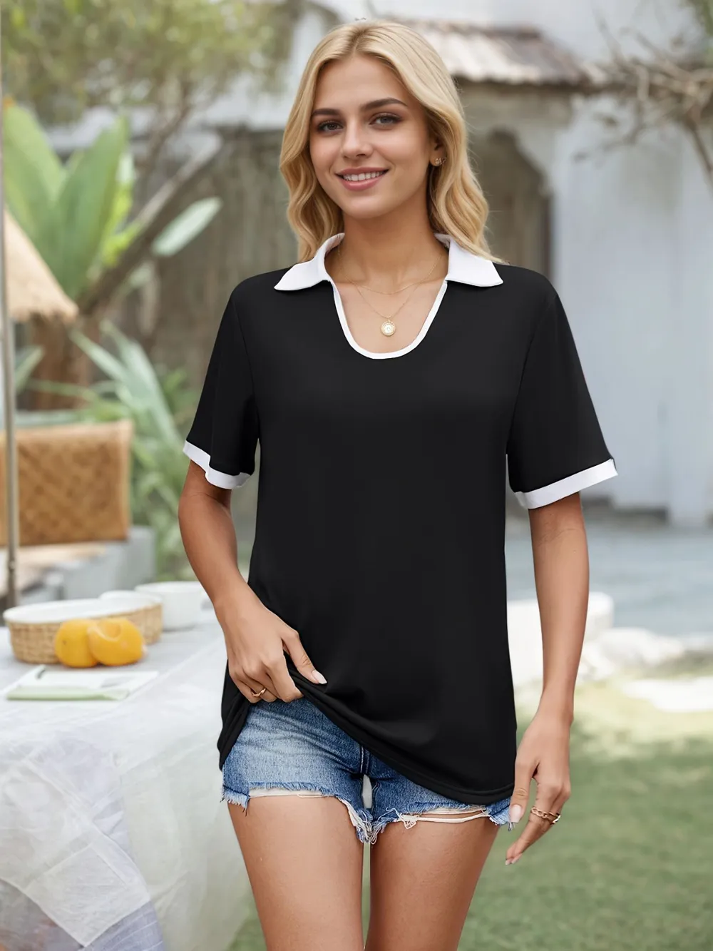Collared Neck Short Sleeve Top, image 4