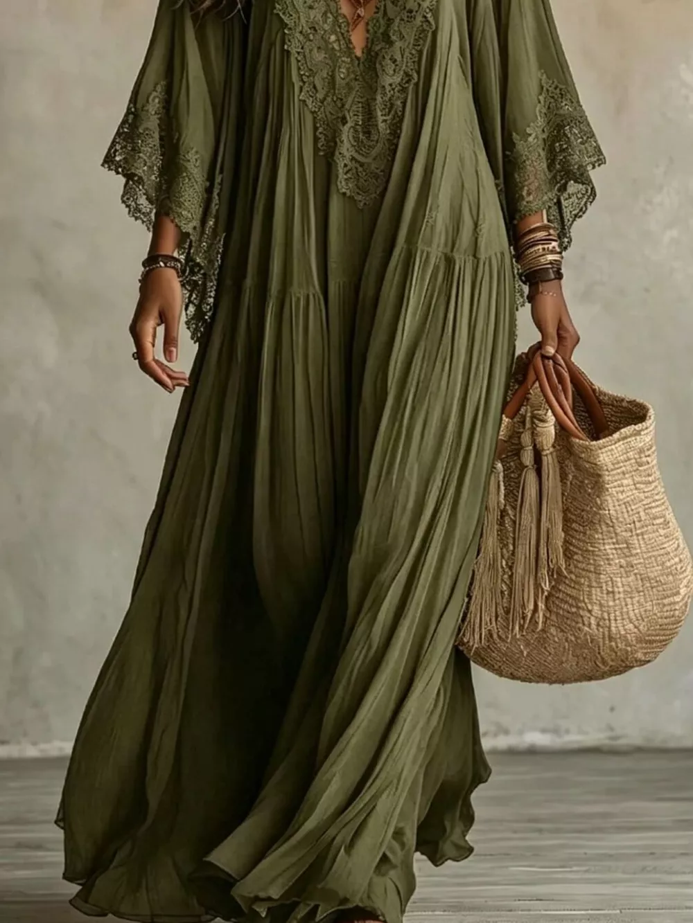 Lace Trim V-Neck Maxi Dress, image 10