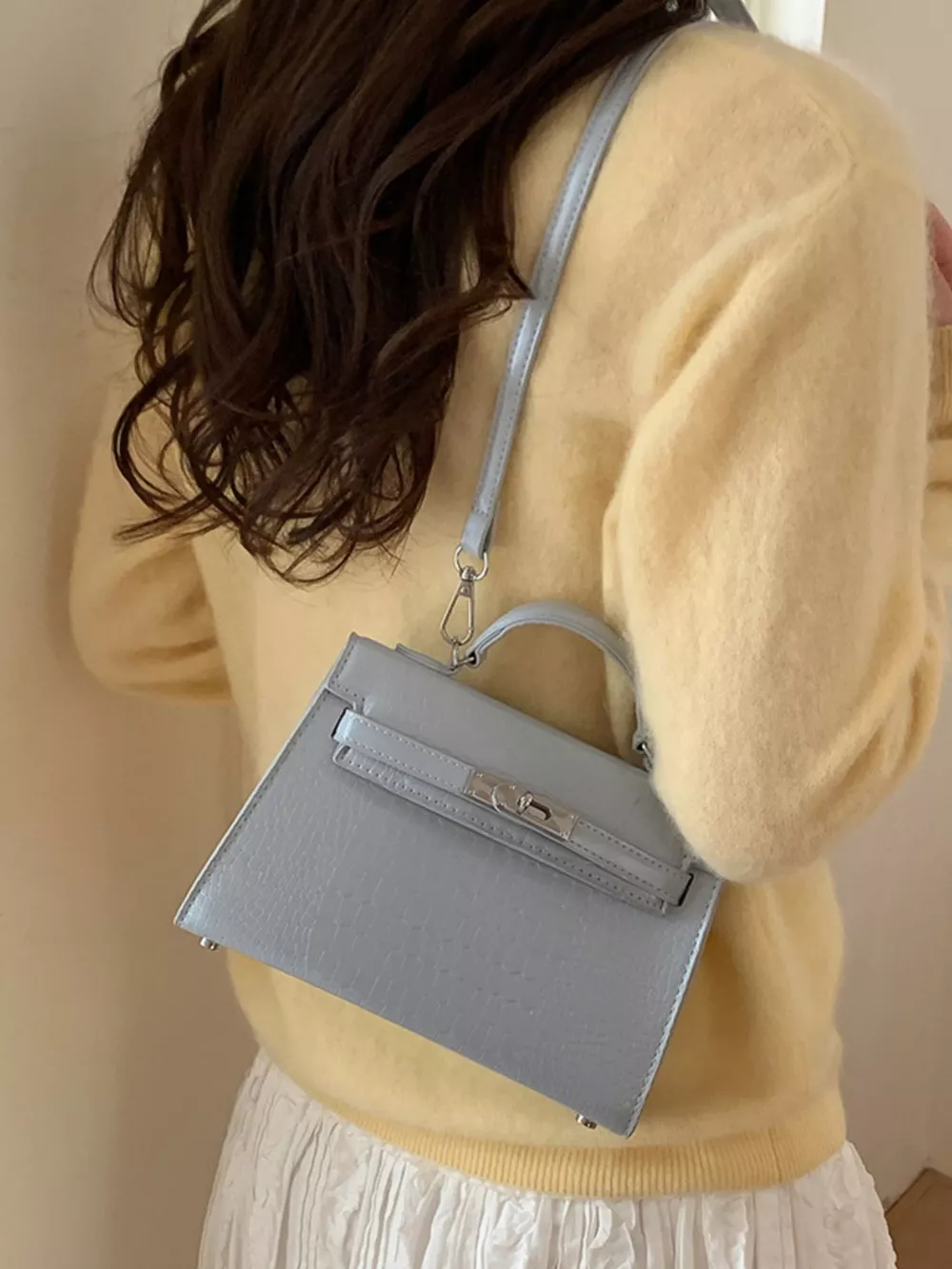 Croc-Embossed Top-Handle Crossbody Bag, image 3