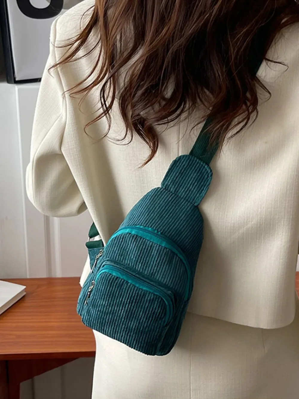 Corduroy Solid Color Crossbody Bag, image 18