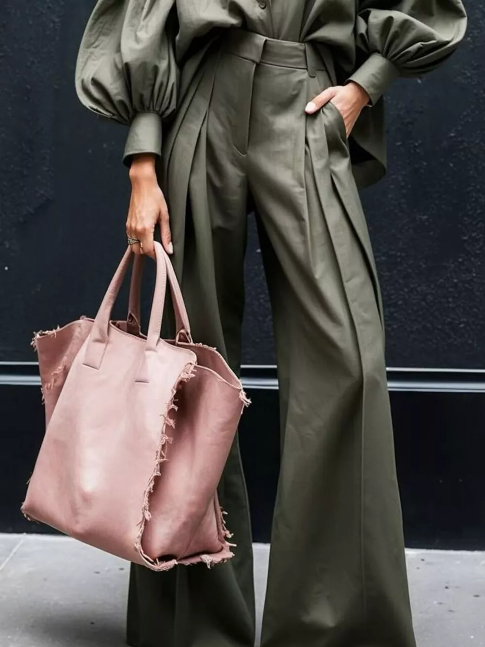 Lantern Sleeve Shirt and Wide Leg Pants Set, image 3